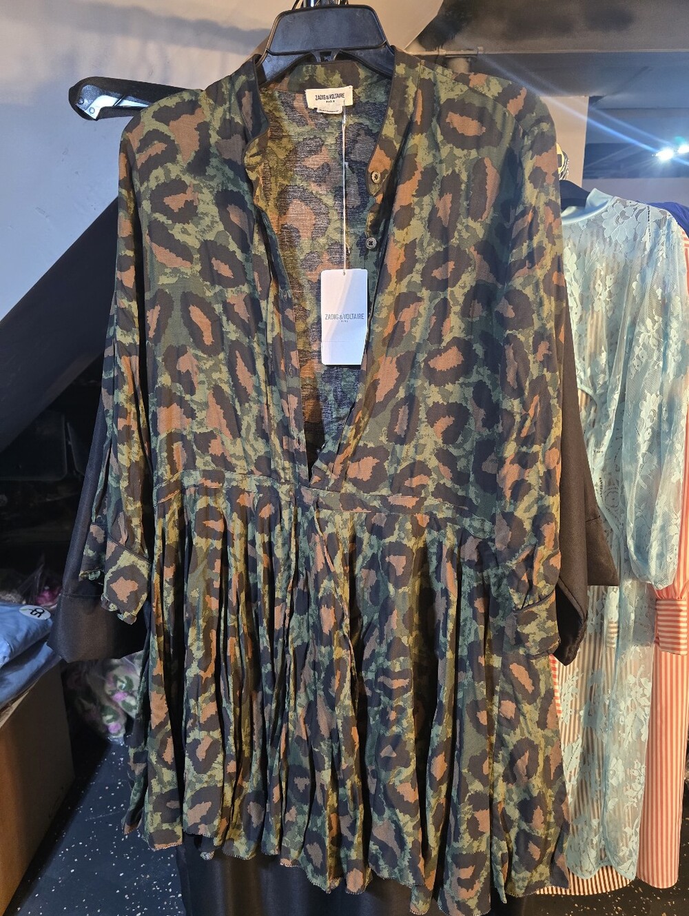 RARE Zadig & Voltaire Ranil Camo Leopard Print Tie-Waist Mini Dress